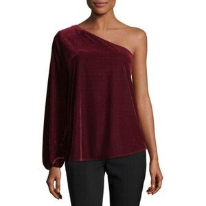 Ramy Brook Velvet Kanye One Shoulder Top Mahogany Red
